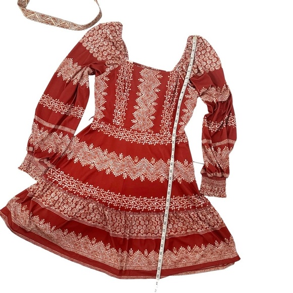 NEW Hale Bob Women's Grazia Jersey Mini Dress Red Print Belted Balloon Sleeve M - Picture 2 of 9